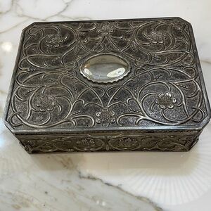 Godinger Vintage Silver Floral Carved Jewelry Box—Velvet Lined—STUNNING!!EUC